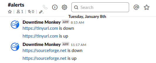 Slack downtime alert notification
